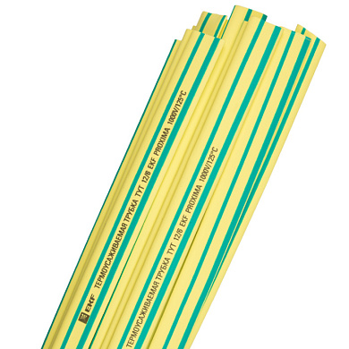 Термоусаживаемая трубка ТУТ нг 12/6 желто-зеленая в отрезках по 1 м EKF PROxima tut-12-yg-1m
