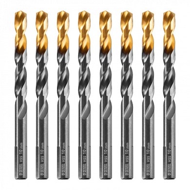 Сверло по металлу, 10 мм, HSS-Tin, Golden Tip, 8 шт. Denzel 717222
