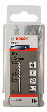 Сверло по металлу 5x52x86 мм, 10 шт., HSS-G Bosch 2608595062