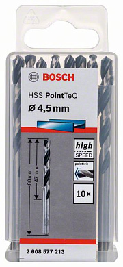 Сверло по металлу 4,5x80 мм, 10 шт., HSS PointTeQ Bosch 2608577213