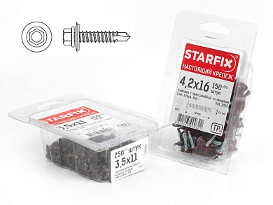 Саморез кровельный по металлу 6.3х32 мм цинк, шайба с прокл., PT3 30 шт в пласт. конт. Starfix SMP2-89110-30