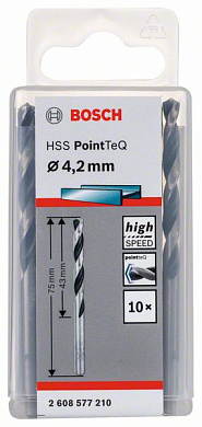 Сверло по металлу 4,2x75 мм, 10 шт., HSS PointTeQ Bosch 2608577210