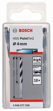 Сверло по металлу 4x43 мм, 10 шт., HSS PointTeQ Bosch 2608577208