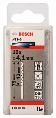 Сверло по металлу 4,1x43x75 мм, 10 шт., HSS-G Bosch 2608585486