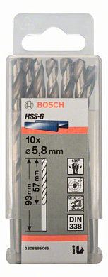 Сверло по металлу 5,8x57x83 мм, 10 шт., HSS-G Bosch 2608595065