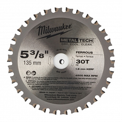 Пильный диск по металлу 135х20 мм Z30 Milwaukee 48404070