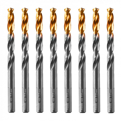 Сверло по металлу, 7,5 мм, HSS-Tin, Golden Tip, 8 шт. Denzel 717218