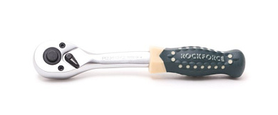 Трещотка реверсивная усиленная изогнутая с резиновой ручкой 1/4'', 72 зуб. RockForce RF-802222