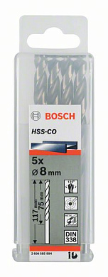 Сверло по металлу 8x75x117 мм, 5 шт., HSS-Co Bosch 2608585894