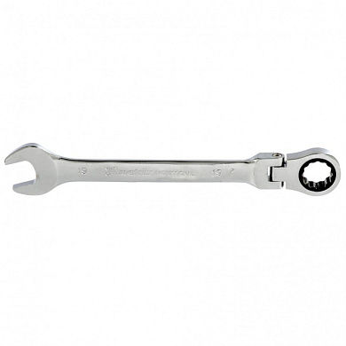 Трещоточный комбинированный ключ 19 мм. CrV, шарнирный, зеркальный хром MATRIX 14871