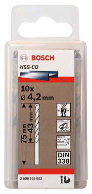 Сверло по металлу 4,2x43x75 мм, 10 шт., HSS-Co Bosch 2608585882