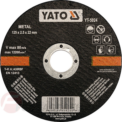 Круг отрезной по металлу 125х2,5х22 мм. Yato YT-5924