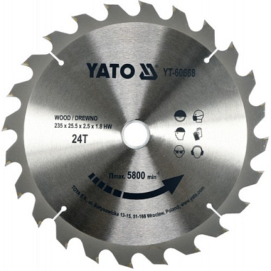 Диск пильный с напаянными зубцами из твердых сплавов 235/25,4 24T Yato YT-60668