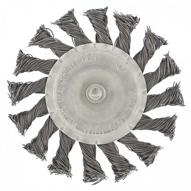 Щетка для дрели, 100 мм, плоская со шпилькой, крученая металлическая проволока Сибртех 744327