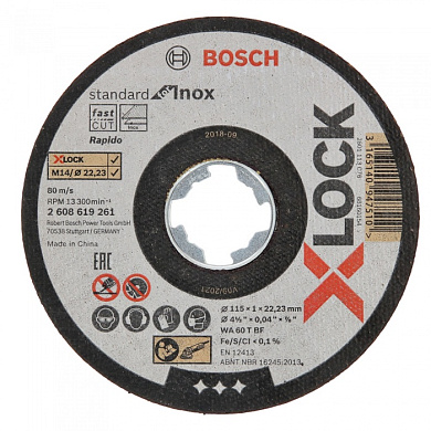 Отрезной круг X-LOCK 115x1x22,23 мм, 1 шт, Standard for Inox Bosch 2608619261