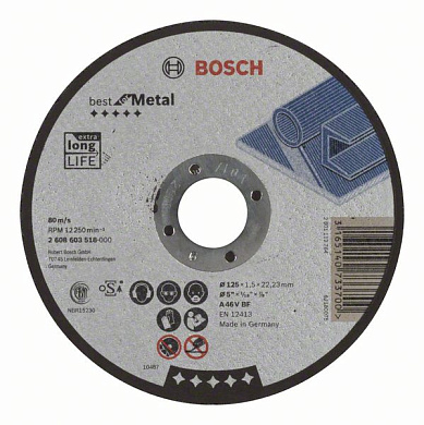Отрезной круг 125x1,5x22,23 мм, прямой, Best for Metal Bosch 2608603518