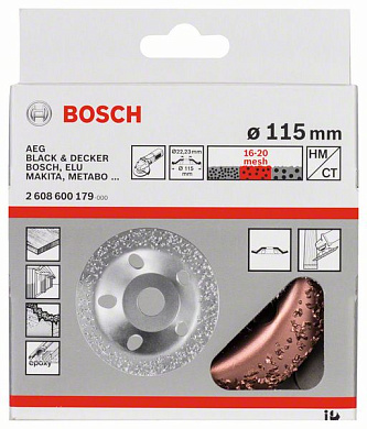 Твердосплавный чашечный шлифкруг 115x22,23 мм, конический, среднее зерно, Bosch 2608600179