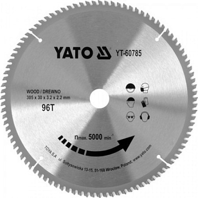 Диск пильный с напаянными зубцами из твердых сплавов 305/30 96T Yato YT-60785