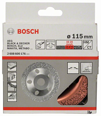 Твердосплавный чашечный шлифкруг 115x22,23 мм, плоский, среднее зерно, Bosch 2608600176
