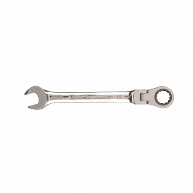 Трещоточный комбинированный ключ 15 мм. CrV, шарнирный, зеркальный хром MATRIX 14828