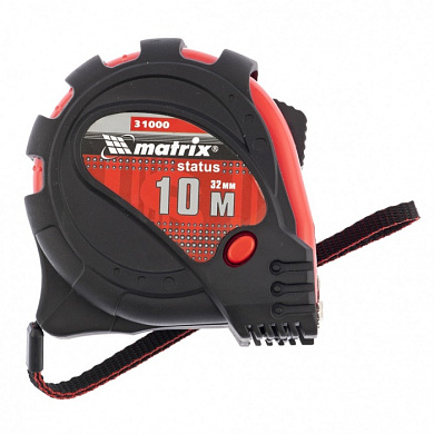 Рулетка Status Magnet 3 fixations, 10 м.x32 мм., обрезиненный корпус, зацеп с магнитом Matrix 31000