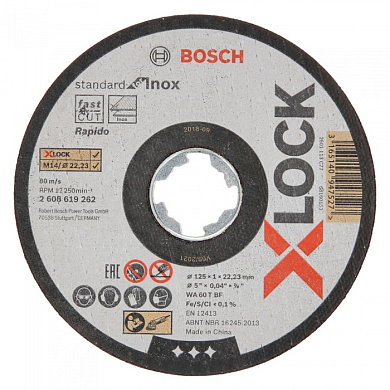 Отрезной круг X-LOCK 125x1x22,23 мм, 1 шт, Standard for Inox Bosch 2608619262