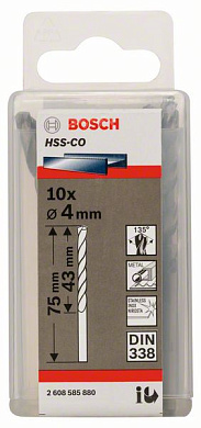 Сверло по металлу 4x43x75 мм, 10 шт., HSS-Co Bosch 2608585880