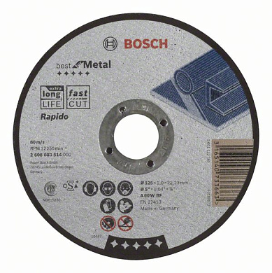 Отрезной круг 125x1x22,23 мм, прямой, Best for Metal, Rapido Bosch 2608603514